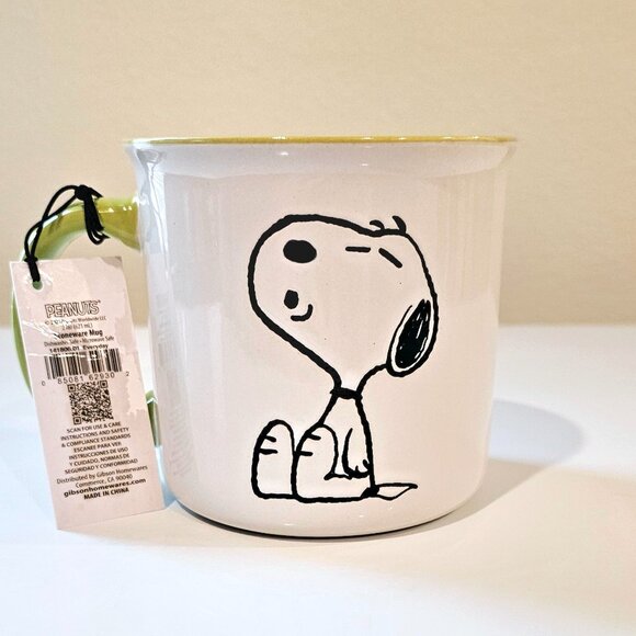 Snoopy Whistling & Woodstock Peek-A-Boo Peanuts Large Coffee Mug Green - Picture 2 of 6